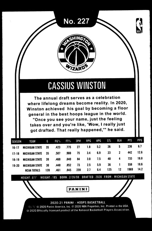 Cassius Winston Washington Wizards #227 - 2020-21 Panini Hoops